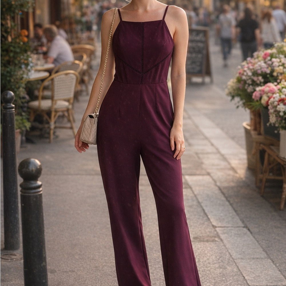 Trixxi Sleeveless Wide-Leg Jumpsuit in Plum